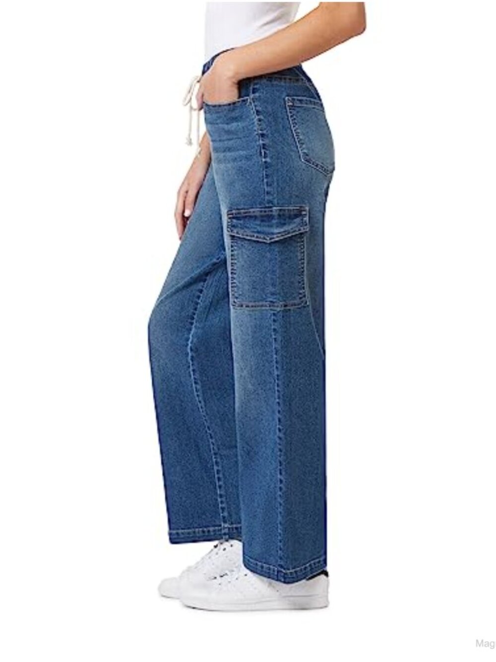 Relaxed Cargo Jeans Mid Rise Wide Leg Drawstring 31 Inseam - Picture 2 of 6